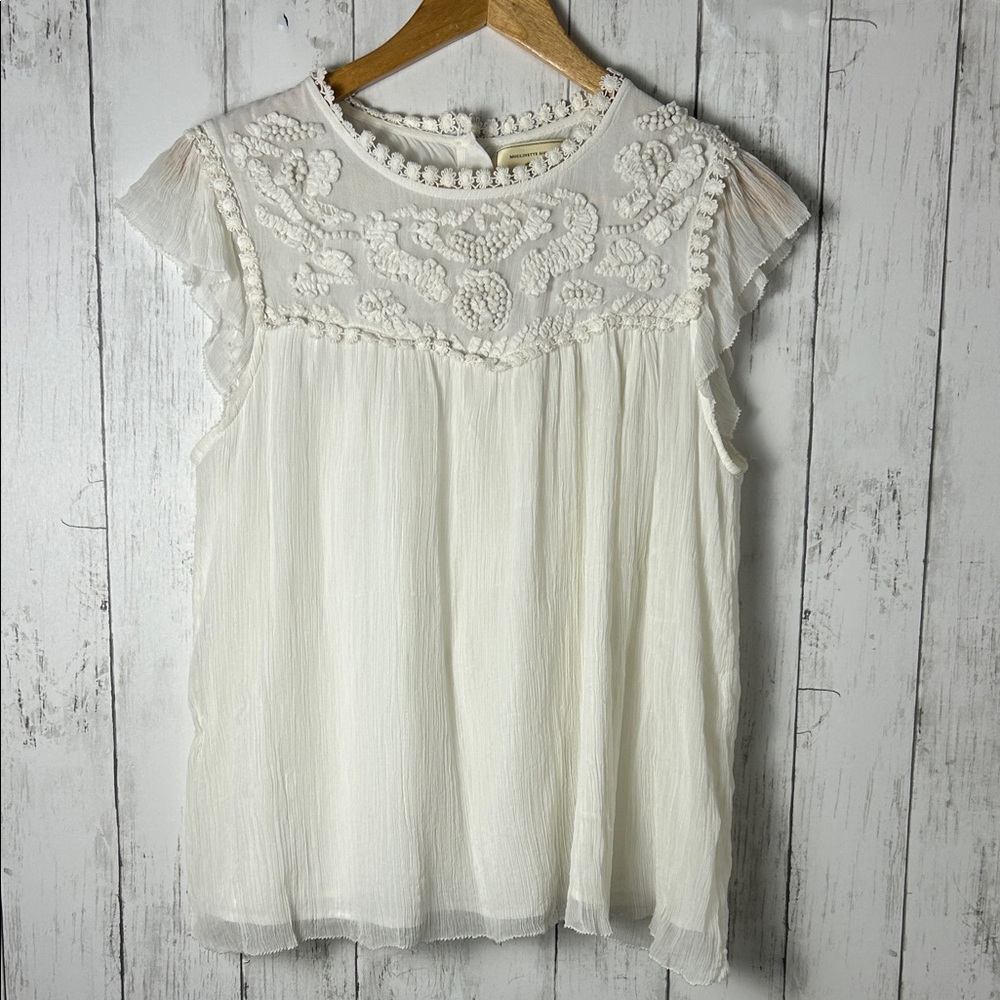 Moulinette Soeurs White Embroidered Blouse women’s size 8 medium feminine classy